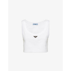  Prada Logo-plaque cropped cotton-jersey tank top