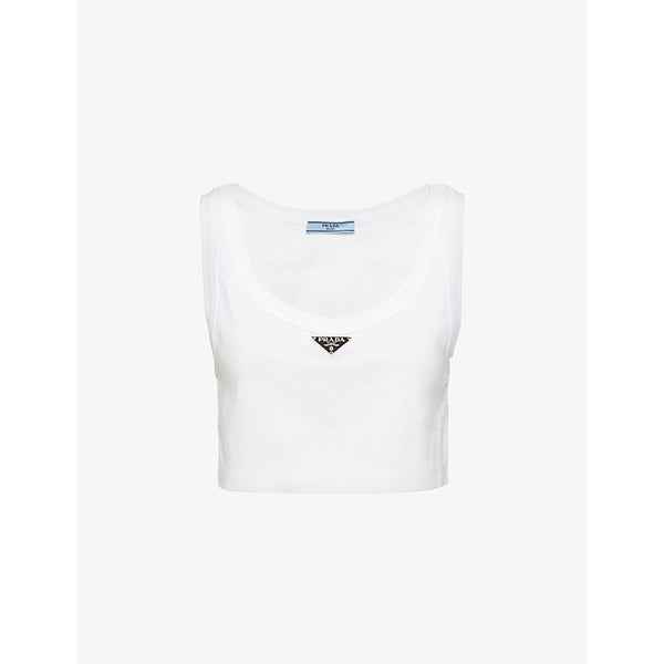  Prada Logo-plaque cropped cotton-jersey tank top