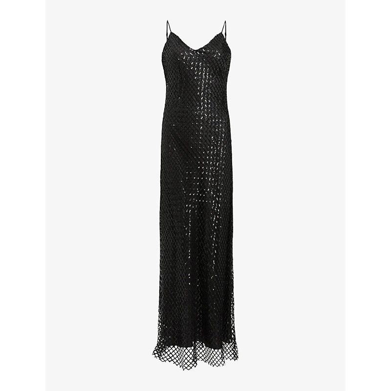 Allsaints Chantelle sequin-embellished V-neck woven midi dress | ALLSAINTS