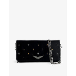  Zadig&Voltaire Rock Lucky charm-embellished suede clutch bag