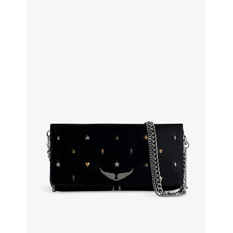  Zadig&Voltaire Rock Lucky charm-embellished suede clutch bag