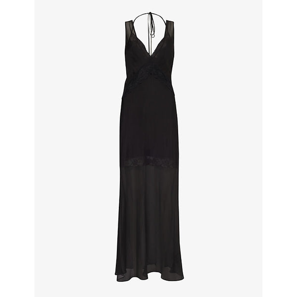 Sir Avellino layered lace-trim sheer silk maxi dress | SIR