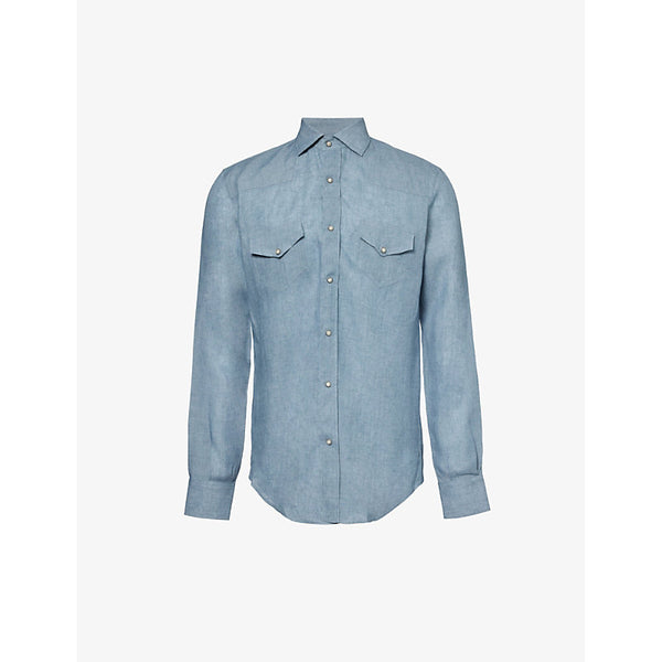  Eleventy Spread-collar regular-fit linen shirt