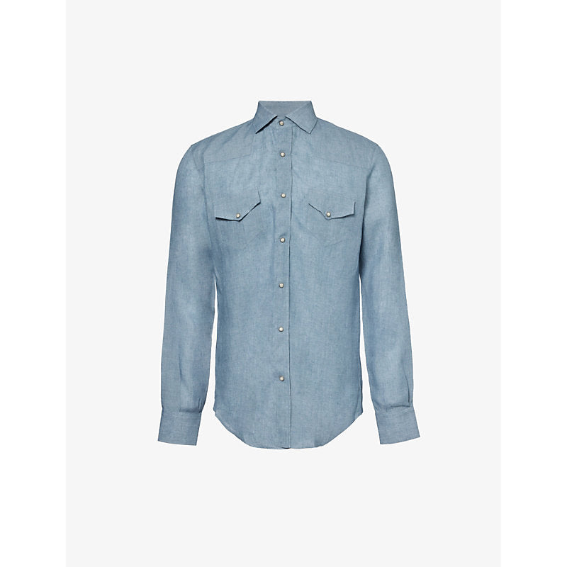  Eleventy Spread-collar regular-fit linen shirt