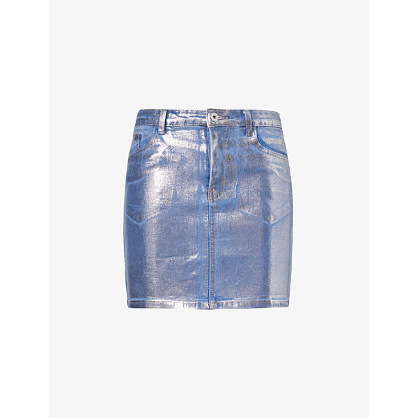 Amy Lynn Soho metallic-finish stretch-denim mini skirt