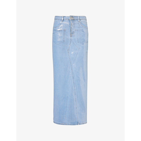  Amy Lynn Mimi metallic-finish denim maxi skirt