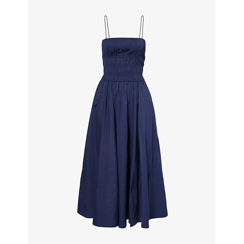 Polo Ralph Lauren Ruched-panel flared-hem cotton-poplin midi dress | POLO RALPH LAUREN