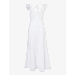 Polo Ralph Lauren Floral-embroidered frill-trim linen midi dress | POLO RALPH LAUREN