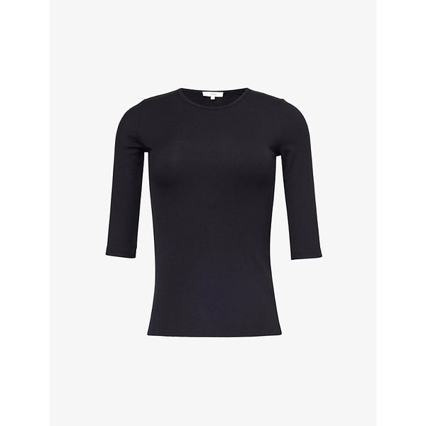 Vince Ribbed round-neck stretch-woven top