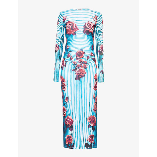 Jean Paul Gaultier Flower-print slim-fit stretch-woven maxi dress