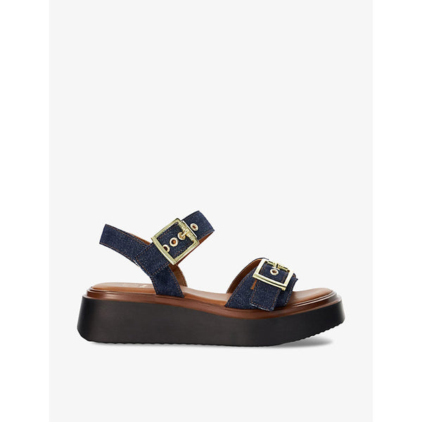 Dune Loells denim-strap woven flatform sandals