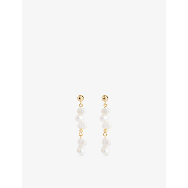  Anni Lu Pearly Drop 18ct yellow gold-plated brass and freshwater cultured pearls earrings