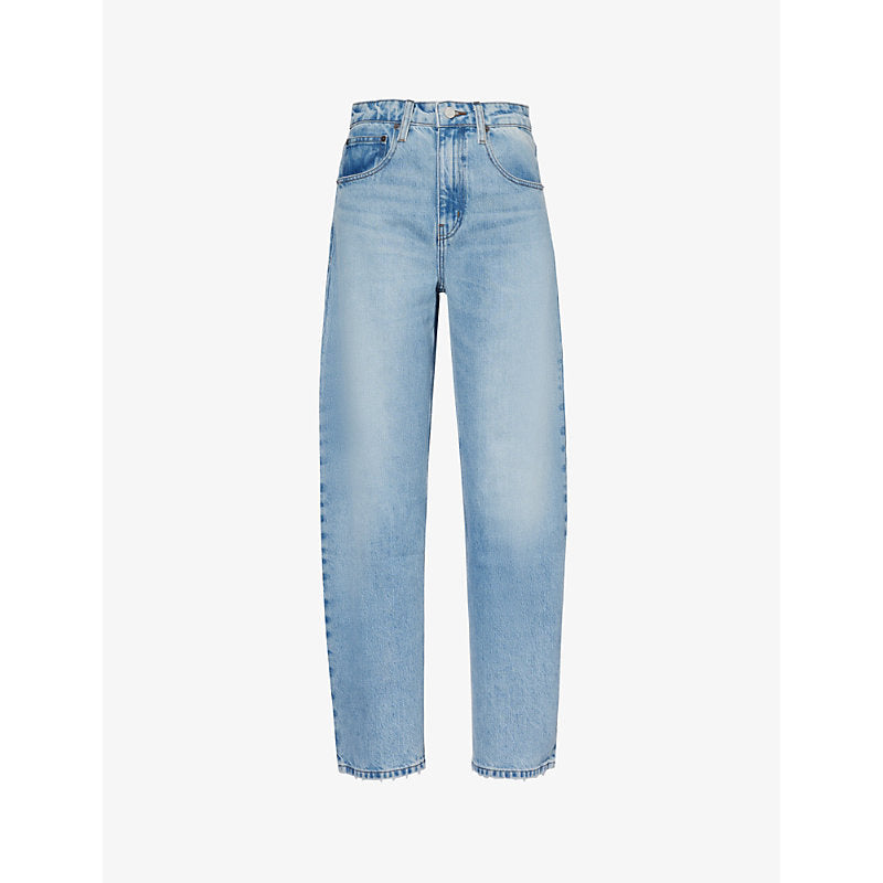  Frame Brand-patch contrast-stitch barrel-leg mid-rise recycled denim-blend jeans