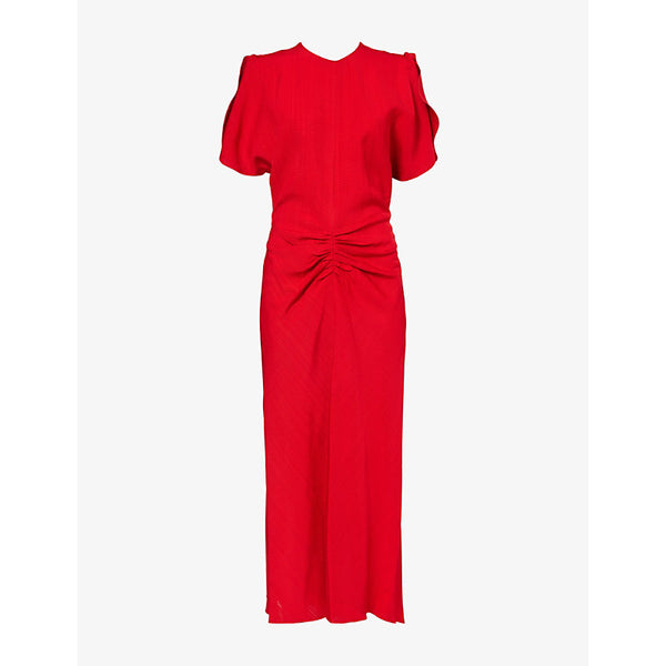 Victoria Beckham Gathered-waist woven midi dress | VICTORIA BECKHAM