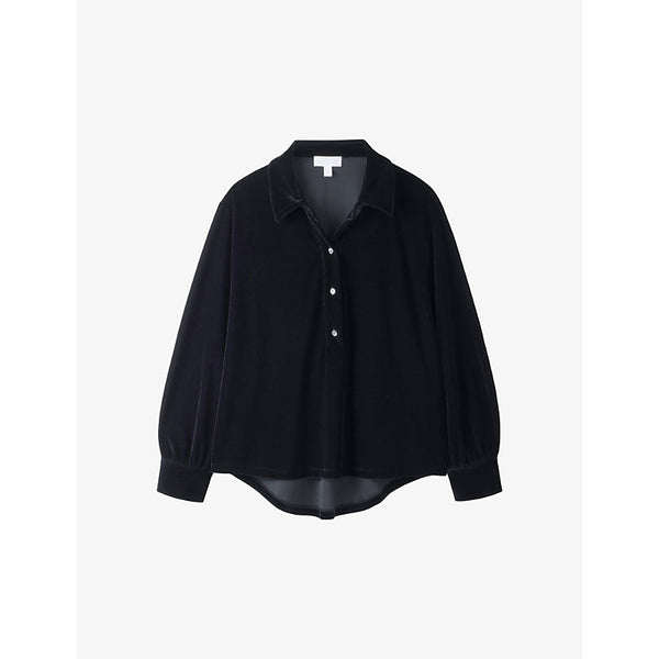 The White Company Open-collar button-up stretch-velvet shirt | THE WHITE COMPANY