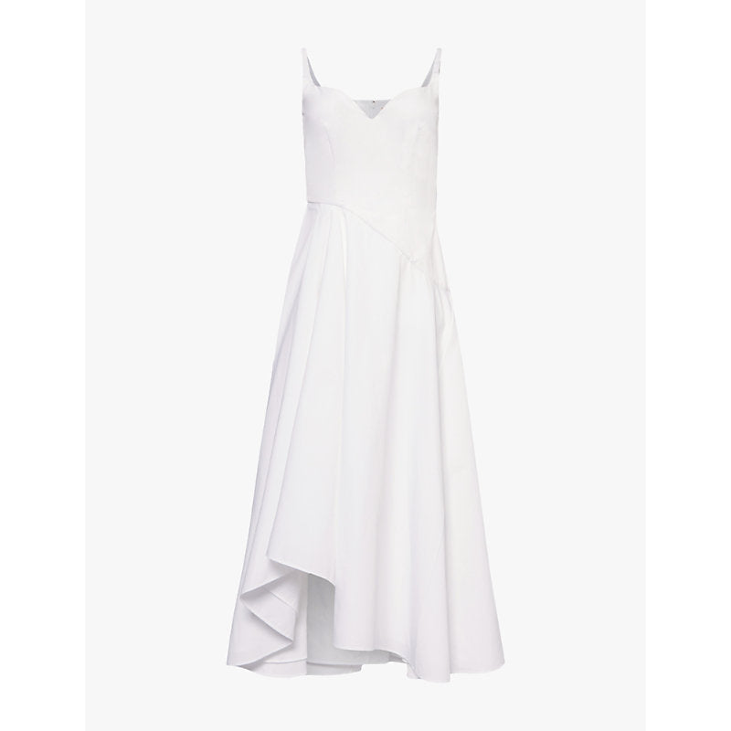 Alexander Mcqueen Asymmetric sweetheart-neck cotton-poplin midi dress | ALEXANDER MCQUEEN