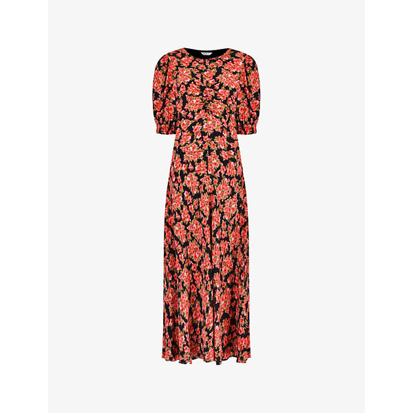 Ro&Zo Rose-print ruched crepe midi dress