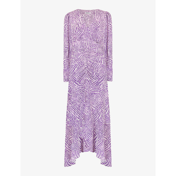 Ro&Zo Geometric-print ruched crepe midi dress | RO&ZO