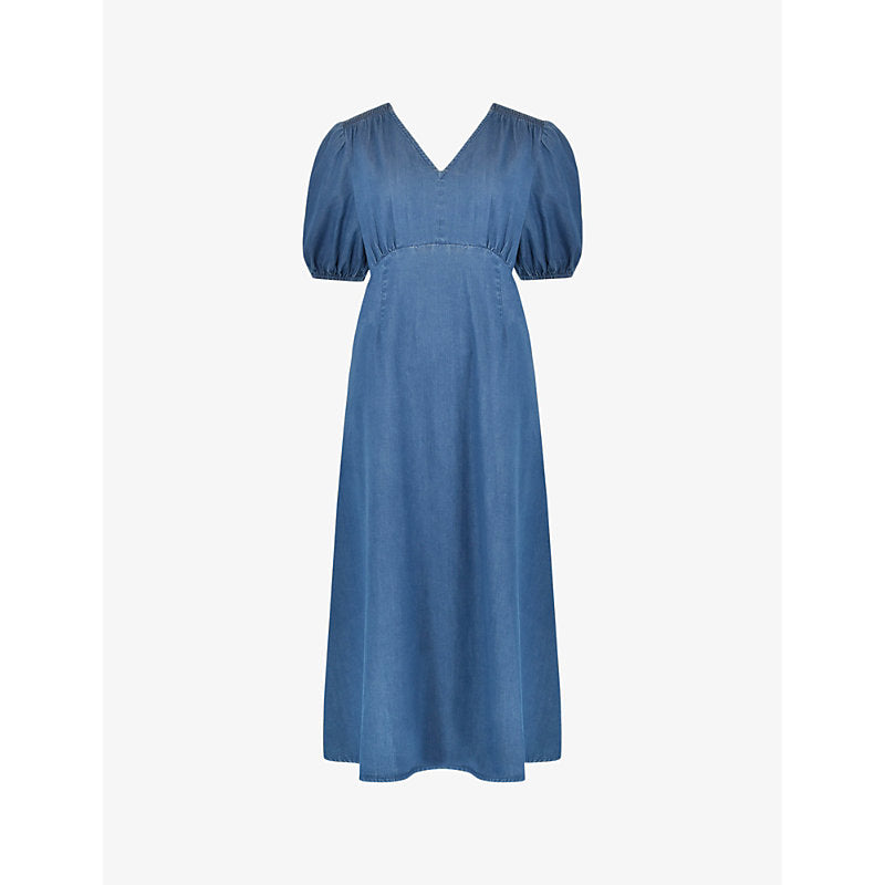 Ro&Zo Shirred-shoulder relaxed-fit cotton midi dress | RO&ZO