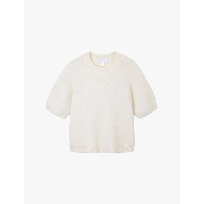  The White Company Balloon-sleeve fluffy-texture knitted T-shirt