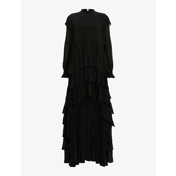 Allsaints Cavarly tiered-skirt long-sleeve woven maxi dress