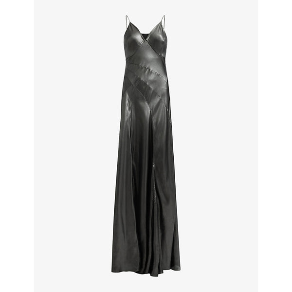 Allsaints Lili metallic panelled woven maxi dress