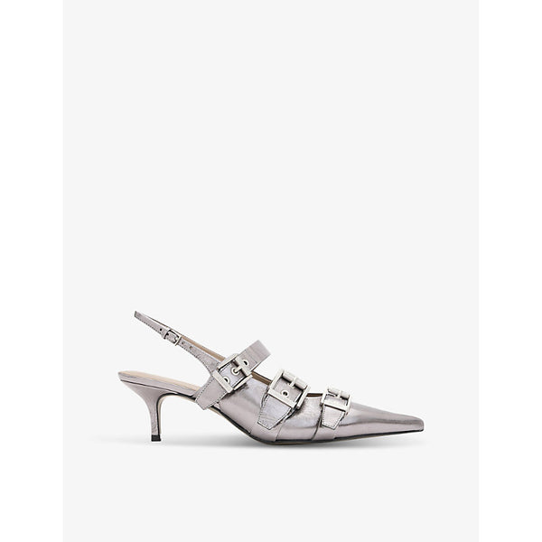 Allsaints Grace buckle-embellished metallic-leather slingback courts