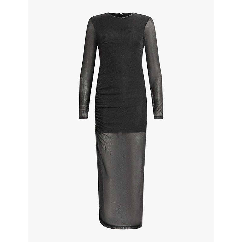 Allsaints Nora ruched sparkle knitted midi dress | ALLSAINTS