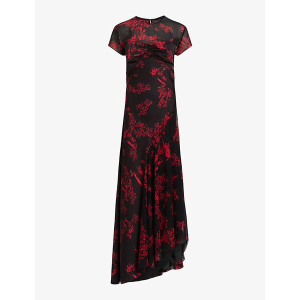 Allsaints Tasha floral-print asymmetric-hem woven midi dress