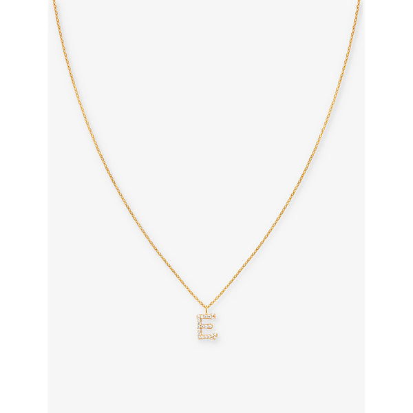  Astrid & Miyu Letter E 18ct yellow gold-plated recycled sterling-silver and cubic zirconia pendant necklace