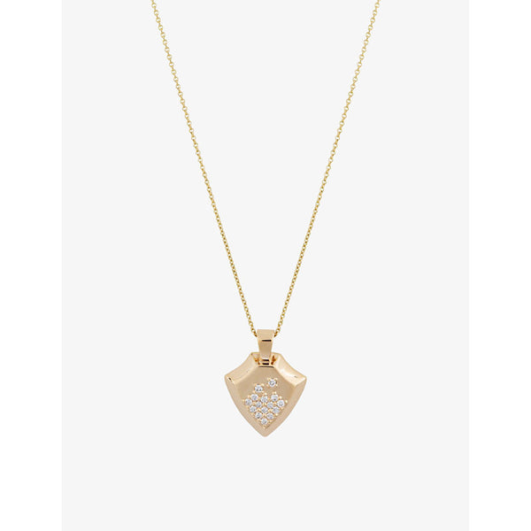 La Maison Couture MATILDE Shield 14ct recycled yellow-gold and 0.15ct diamond pendant necklace