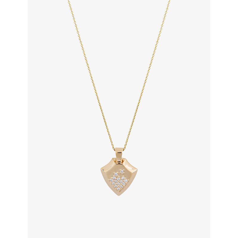 La Maison Couture MATILDE Shield 14ct recycled yellow-gold and 0.15ct diamond pendant necklace