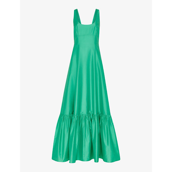 Whistles Scoop-neck frilled-hem taffeta maxi dress | WHISTLES