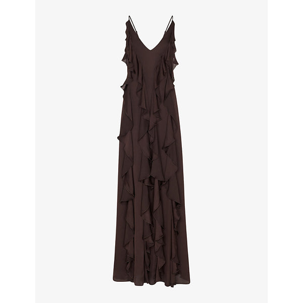 Whistles Ruffled plunging V-neck recycled-viscose maxi dress | WHISTLES