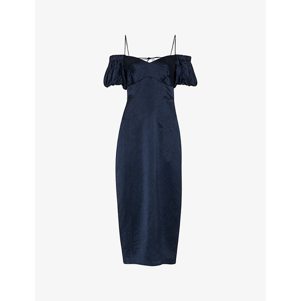 Whistles Faye bardot-neck satin midi dress | WHISTLES