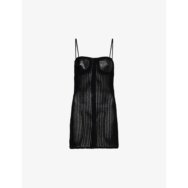 Alexander Wang Contrast-panel slim-fit leather and knitted mini dress