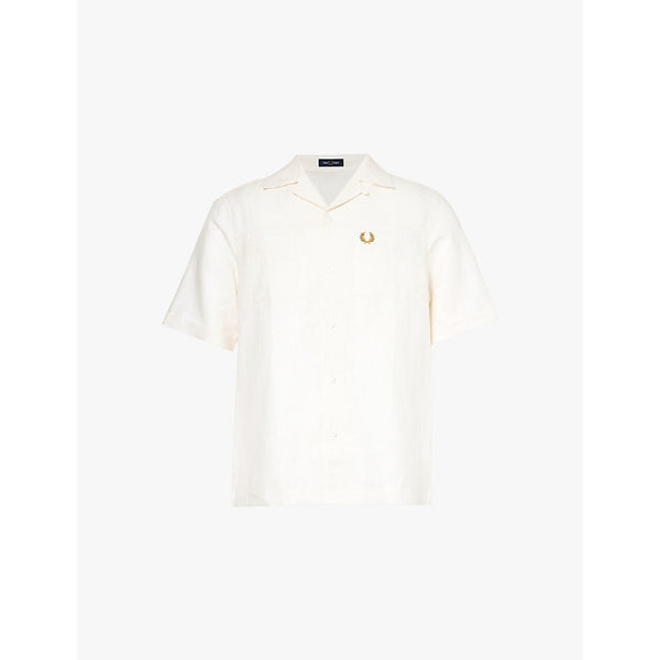  Fred Perry Brand-embroidery short-sleeves regular-fit linen shirt