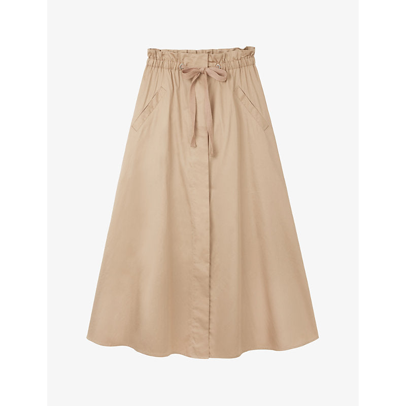  The White Company Paperbag-waist organic-cotton poplin midi skirt