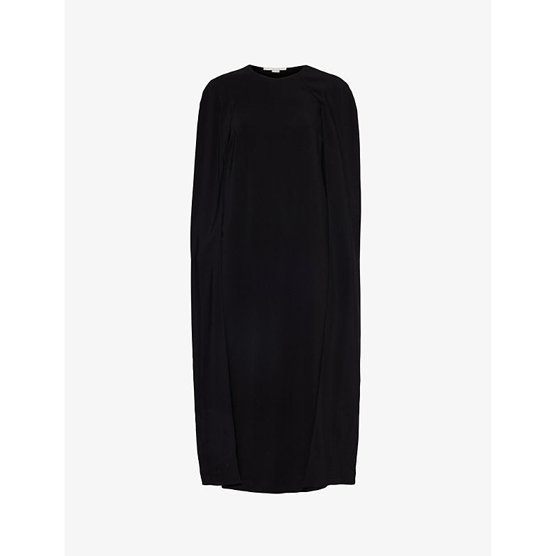 Stella Mccartney Round-neck cape-overlay stretch-woven midi dress | STELLA MCCARTNEY