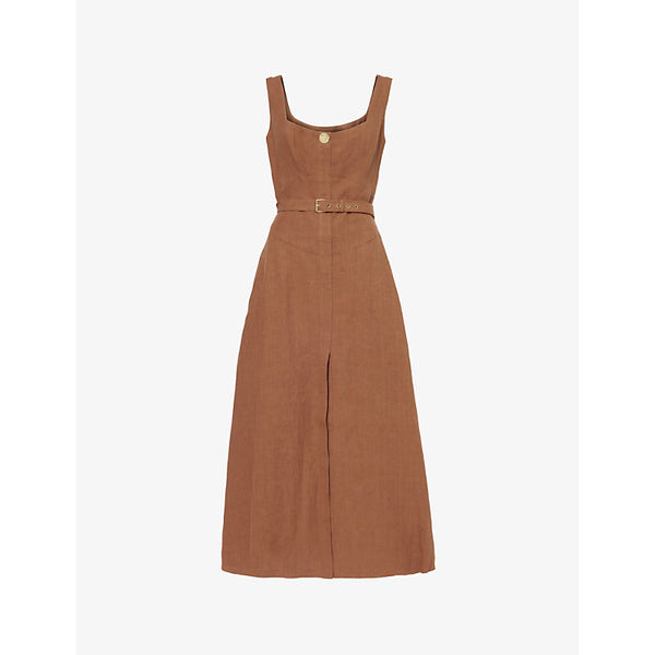 Le Kasha Scoop-neck belted linen midi dress | LE KASHA