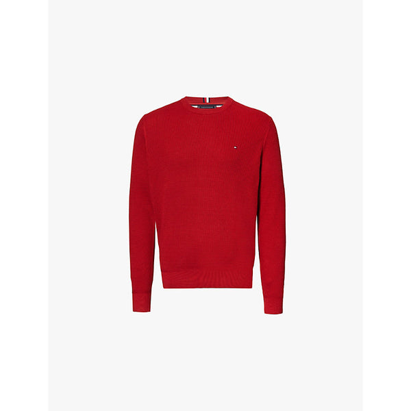  Tommy Hilfiger Logo-embroidered waffle-textured cotton-knitted jumper