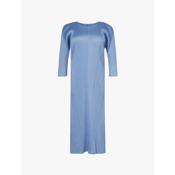 Pleats Please Issey Miyake June round-neck long-sleeve pleat-knit midi dress