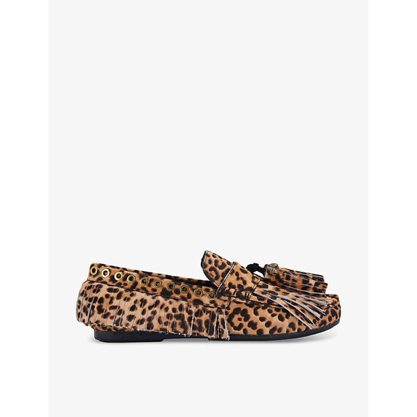 Kurt Geiger London Tassel-fringe leopard-print  suede moccasins | Kurt Geiger London