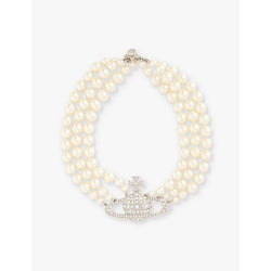 Vivienne Westwood Jewellery Three Row Bas Relief brass and Swarovski-pearl choker necklace