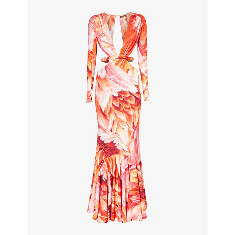 Roberto Cavalli Floral-print long-sleeve stretch-woven maxi dress | ROBERTO CAVALLI