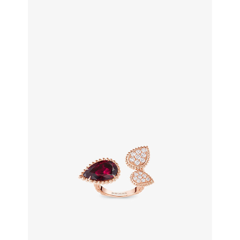 Boucheron Serpent Bohème 18ct pink-gold, 0.46ct brilliant-cut diamond and 5.4ct rhodolite ring