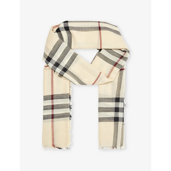 Burberry Checked frayed-trim wool scarf