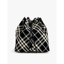  Burberry Check-pattern drawstring cotton-twill crossbody bag