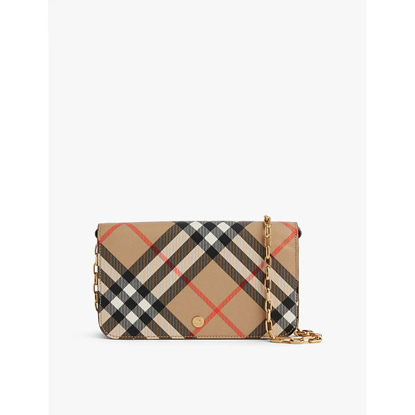 Burberry Check fold-over coated-canvas wallet-on-chain