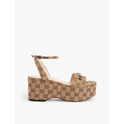 Gucci Horsebit flatform heeled brand-canvas sandals